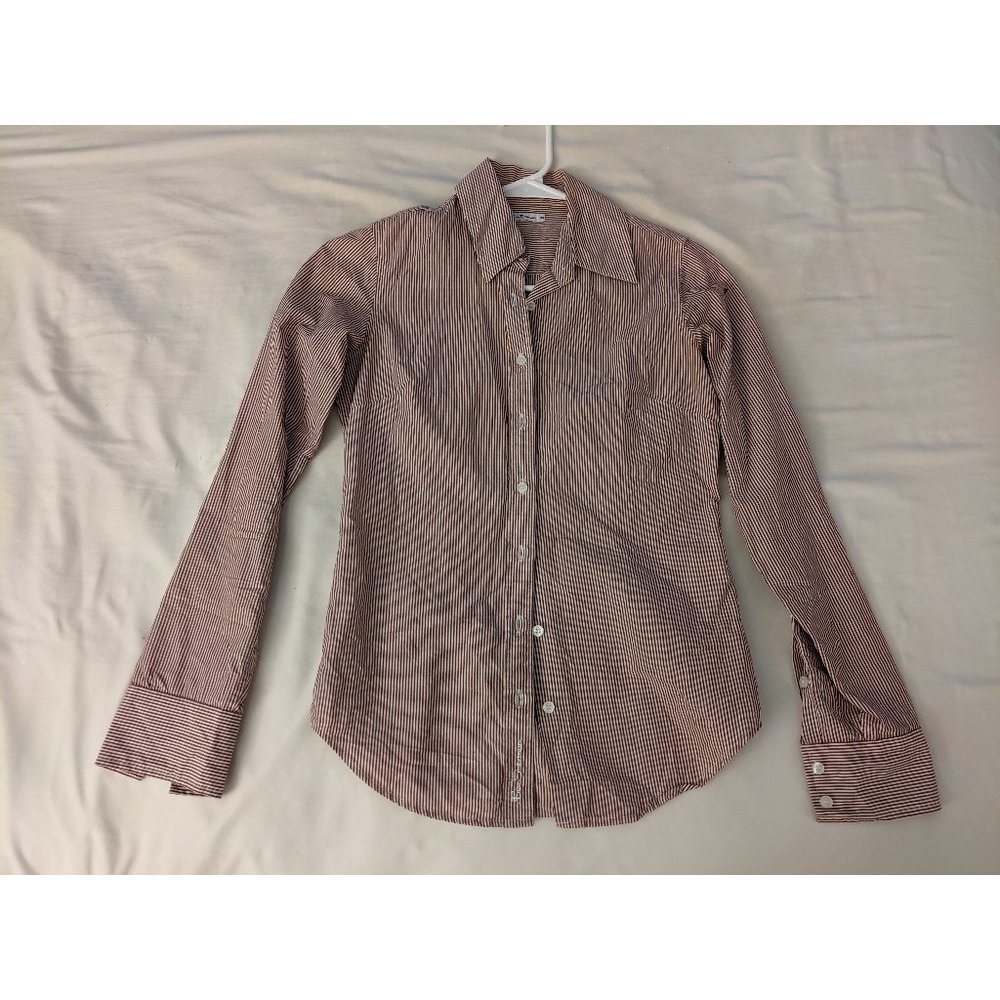 Ben Sherman Striped White Burgundy Women's Button Down XS